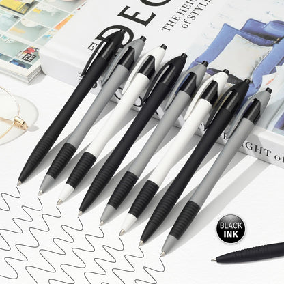 Sikao Pens Bulk, 60 Pack Minimal Gripped Slimster Ballpoint Pens, Black Ink 1.0mm, Smooth Writing Click Pens in White Grey Black, Ideal for Office, School, Teachers, Students & Front Desk Use