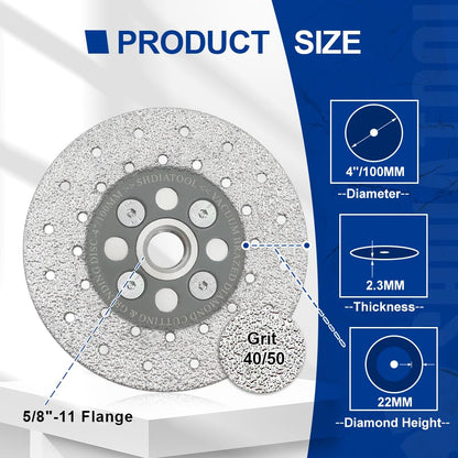 SHDIATOOL 4 Inch Diamond Cutting Grinding Disc Fits 5/8-11 Arbor for Marble Ceramic Double Sided Vacuum Brazed Fast Cutting Shaping Grinding Wheel