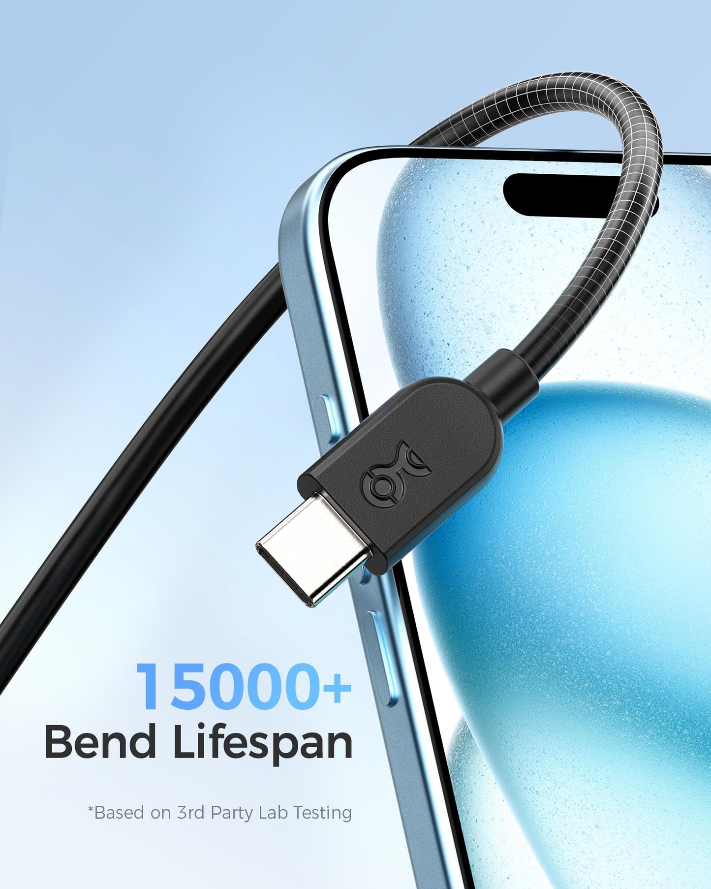 Cable Matters 3-Pack Flexible USB A to USB C Cable with 3A Fast Charging 3m (USB to USB C Charging Cable) in Black, Compatible with iPhone 15/15 Pro/15 Plus, iPad Pro, Samsung Galaxy S23