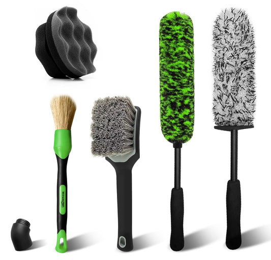 YeewayVeh 5PCS Car Wheel Cleaning & Shine Kit, Bendable & Microfiber Rim Cleaner Brush with Tire Scrubber, Boars Hair Detailing Brush and Tire Shine Applicator, All-in-One Wheel Care Pro Kit