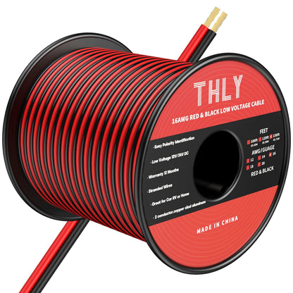 THLY 16 Gauge Wire 150FT, 2 Conductor Red & Black Electrical Cable, 12V Low Voltage Automotive Wire for LED Light, Speaker, Car, Marine, Ship, Solar, Battery
