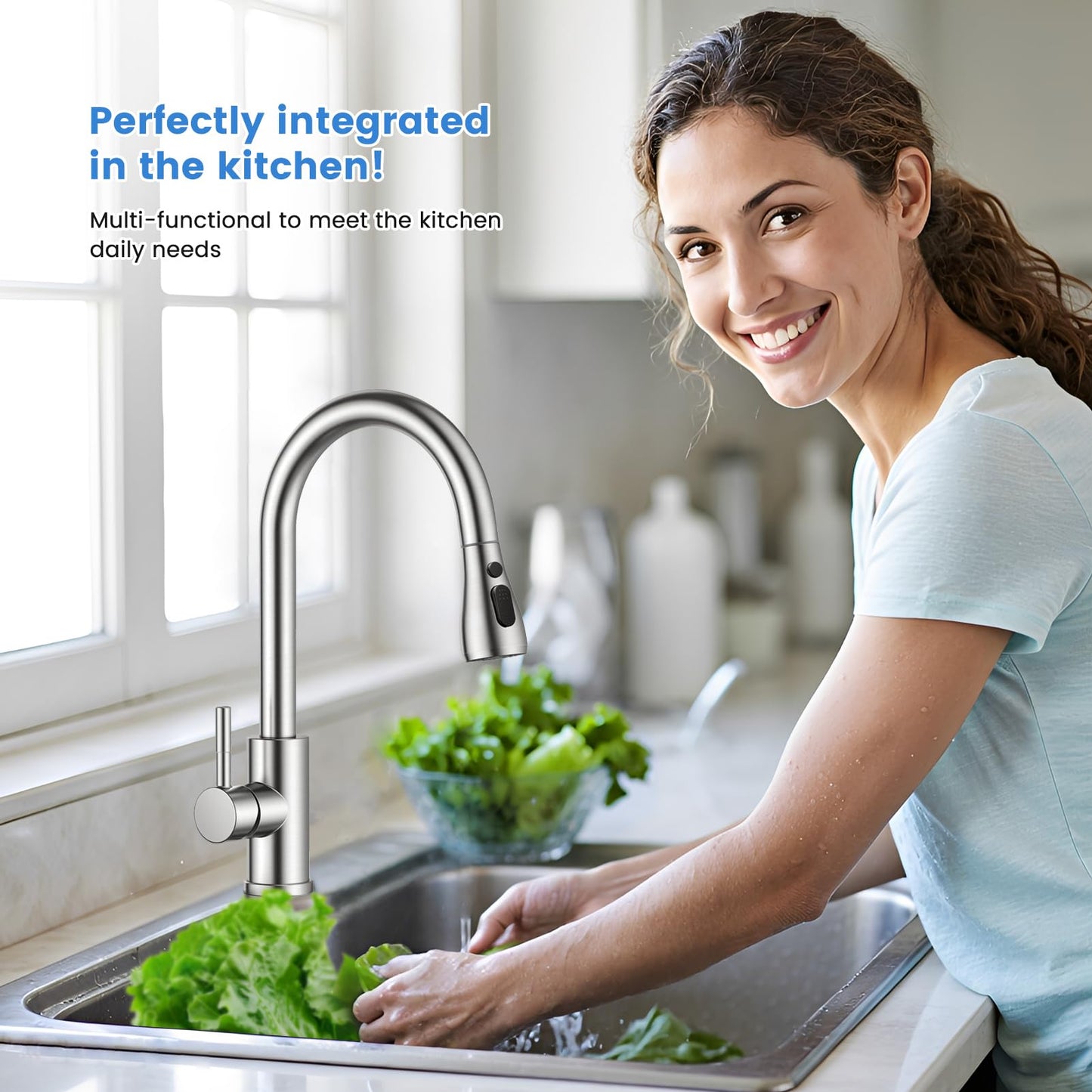 Universal Kitchen Faucet Replacement Pull-Down Sprayer - 3 Spray Modes, Easy Installation with 11 Adapters, Leak-Proof Design, Compatible with Moen, Kohler, Delta & Sink Faucets (Chrome Silver)