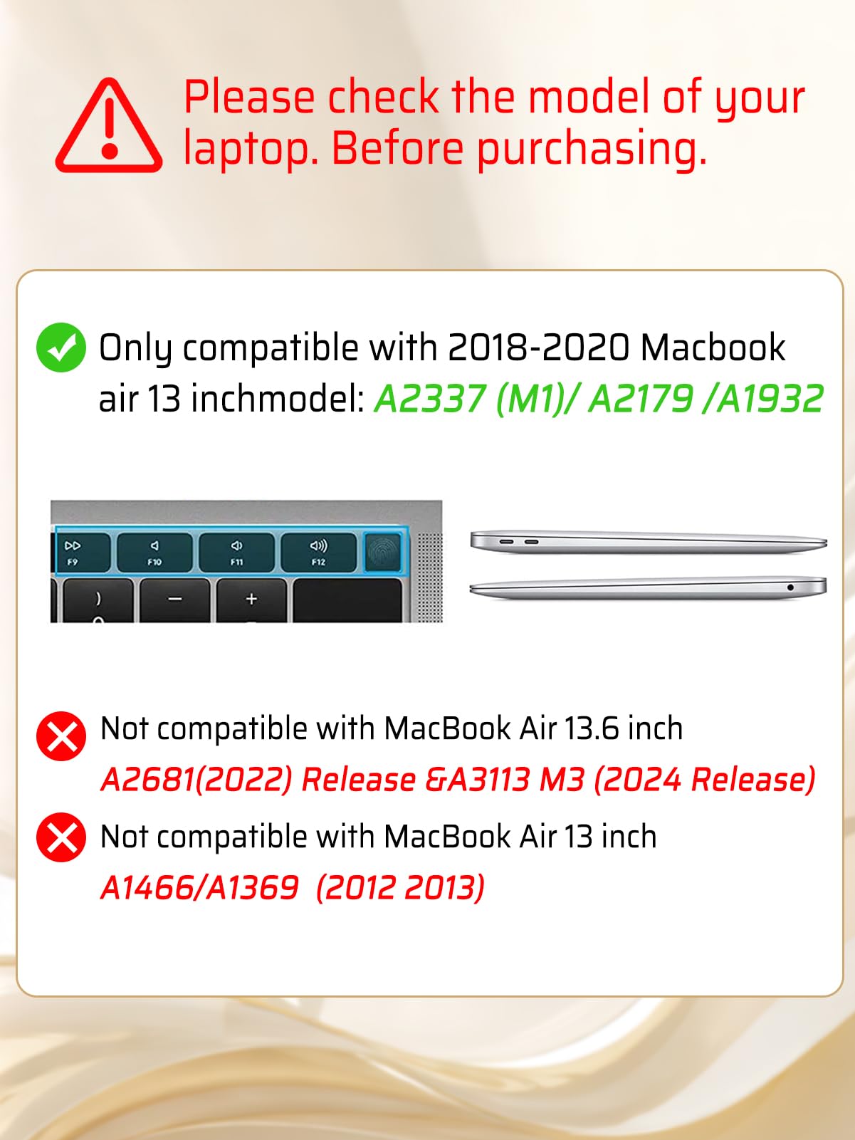 Seorsok Compatible with MacBook Air 13 Inch Case2022 2021 2020 2019 2018 Release A1932 A2179 M1 A2337 Touch ID,Elegant Leather Plastic Hard Shell Case Transparent Keyboard Cover,Beige Woven Fabric
