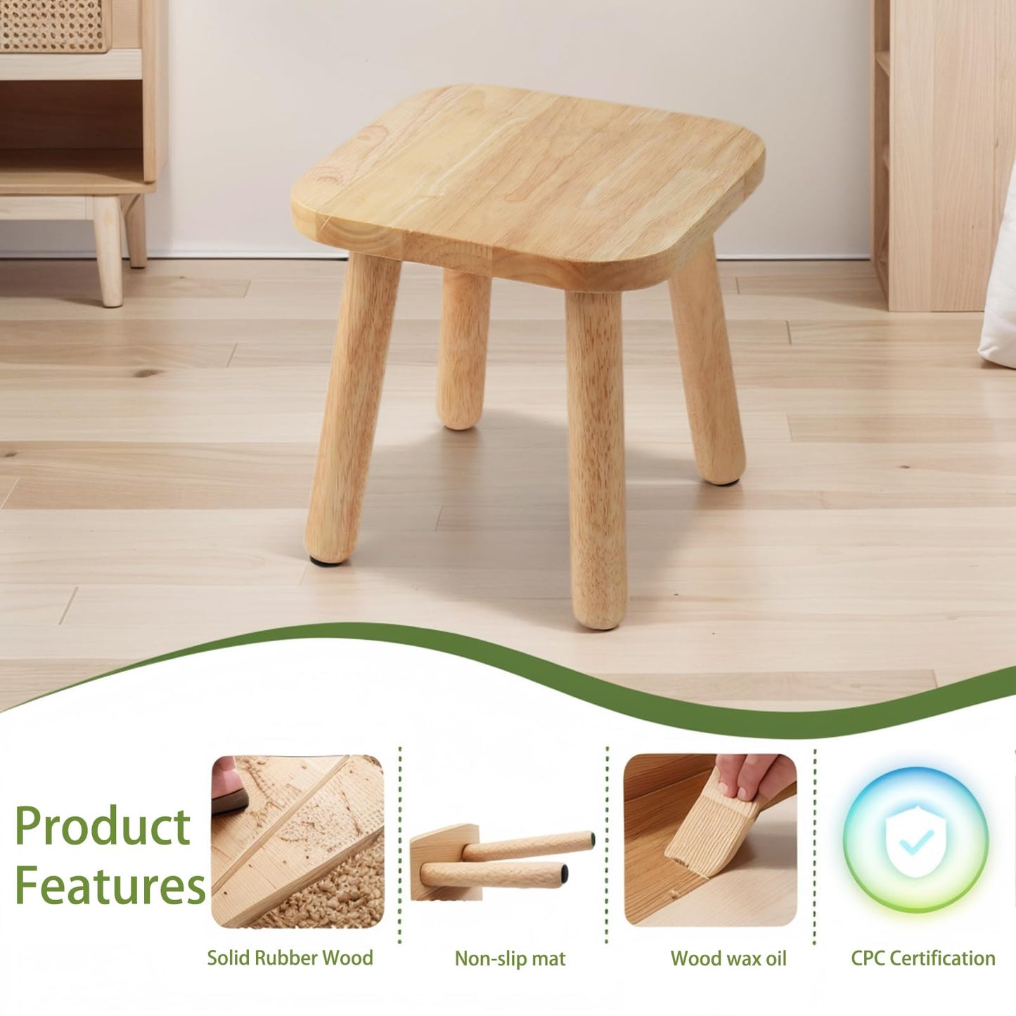 XIHESHIJ 11.6" Non-Slip Wooden Step Stool - Compact & Sturdy, 250 Lbs Capacity, Easy Assembly for Bedroom, Bathroom, Kitchen Toddler Chair Wooden Kids Desk (Nature)