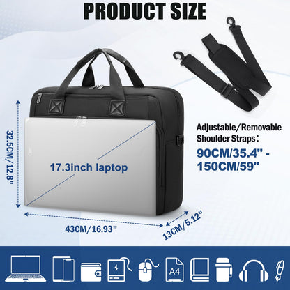 RAINSMORE Laptop Bag 15.6 Inch Briefcase Waterproof Large Computer Carrying Case Messenger Bag Shoulder Bags for Man Women Business/Office/Work/Travel, Black