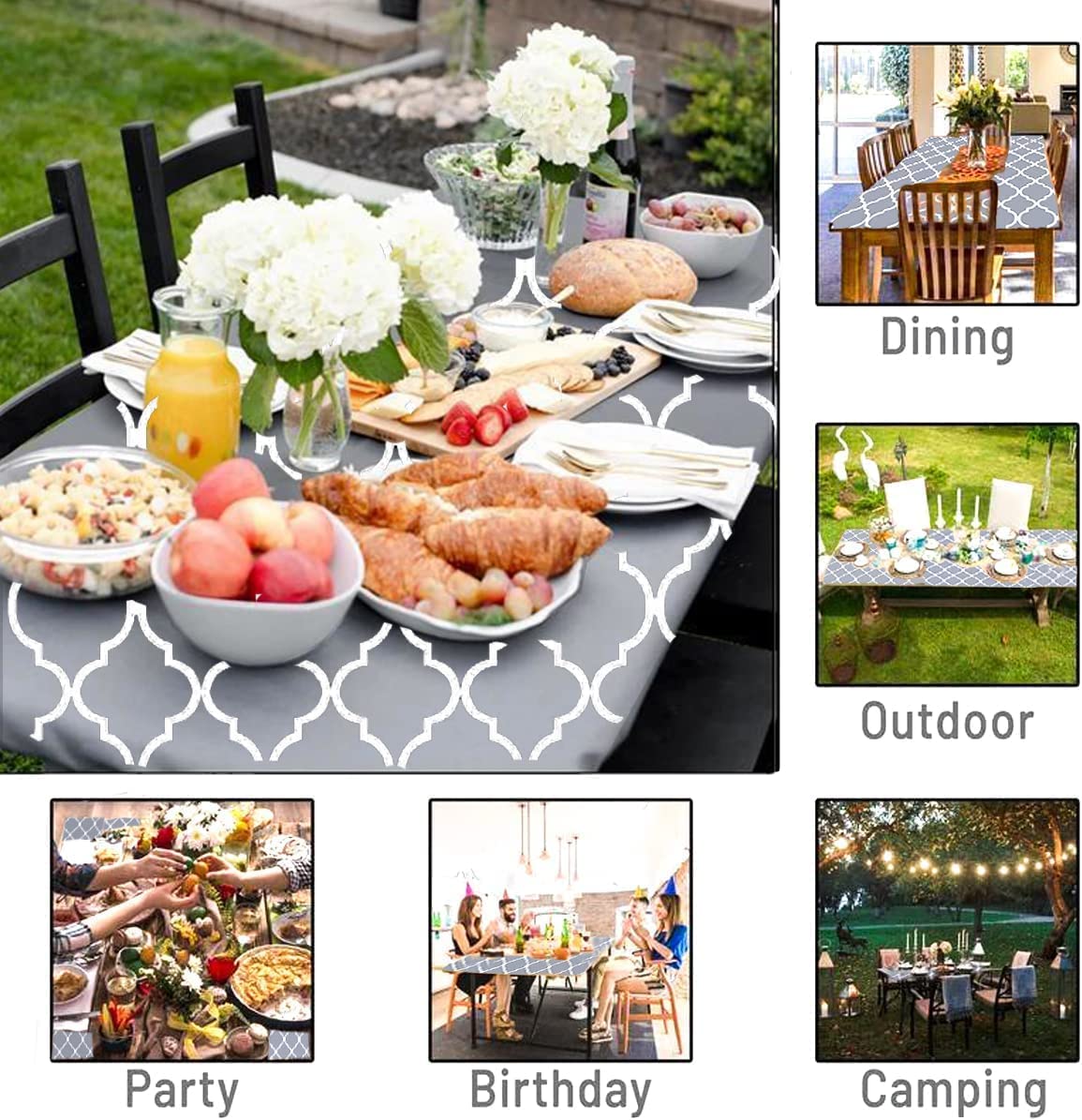 Alynsehom Rectangular Elastic Table Cloth Fitted Vinyl Tablecloth with Flannel Backing Waterproof Wipeable Moroccan Table Cover for Indoor Outdoor Picnic Camping(6 FT)