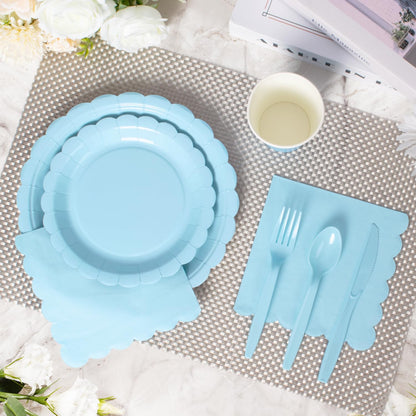 Vyntra 175 PCS Disposable Paper Plates & Napkins Set, Light Blue Party Dinnerware – Baby Shower, Birthday, Gender Reveal