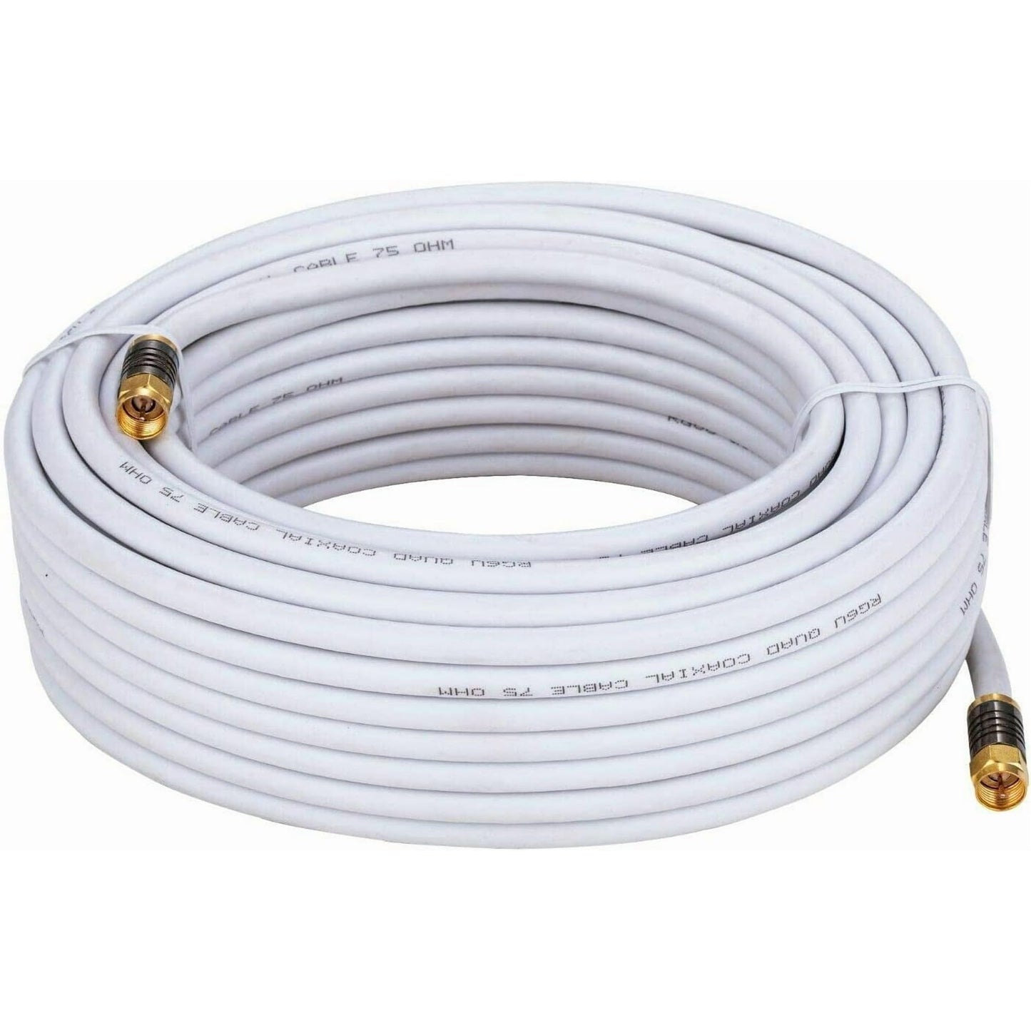 Cables Direct Online 50ft White Quad Shield RG6 Coaxial Cable, F Pin and BNC Extension Wire for Satellite Dish, Cable TV, Antenna - Digital HD 3GHz Coax Cord with Weatherproof Connectors