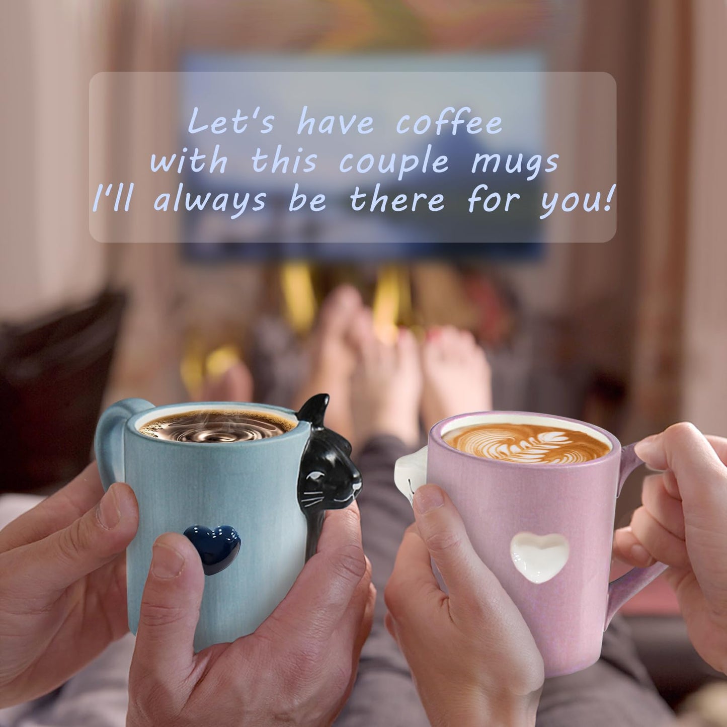 Couple Gifts Cute Kissing Cat Mug Matching Couples Stuff Ceramic Coffee Mugs for Wedding Gifts Anniversary Valentines Engagement Gifts for Couples Cat Lover