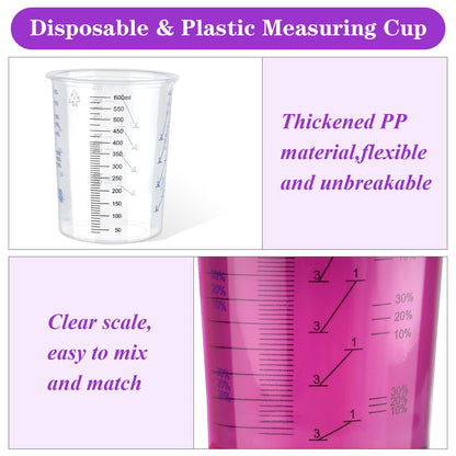 Worldity 50 Pack 600 ML Plastic Measuring Cup, Disposable Graduated Cups, Clear Paint Mixing Cups for Resin Paint, Epoxy, Thinner, Baking (20 Oz)
