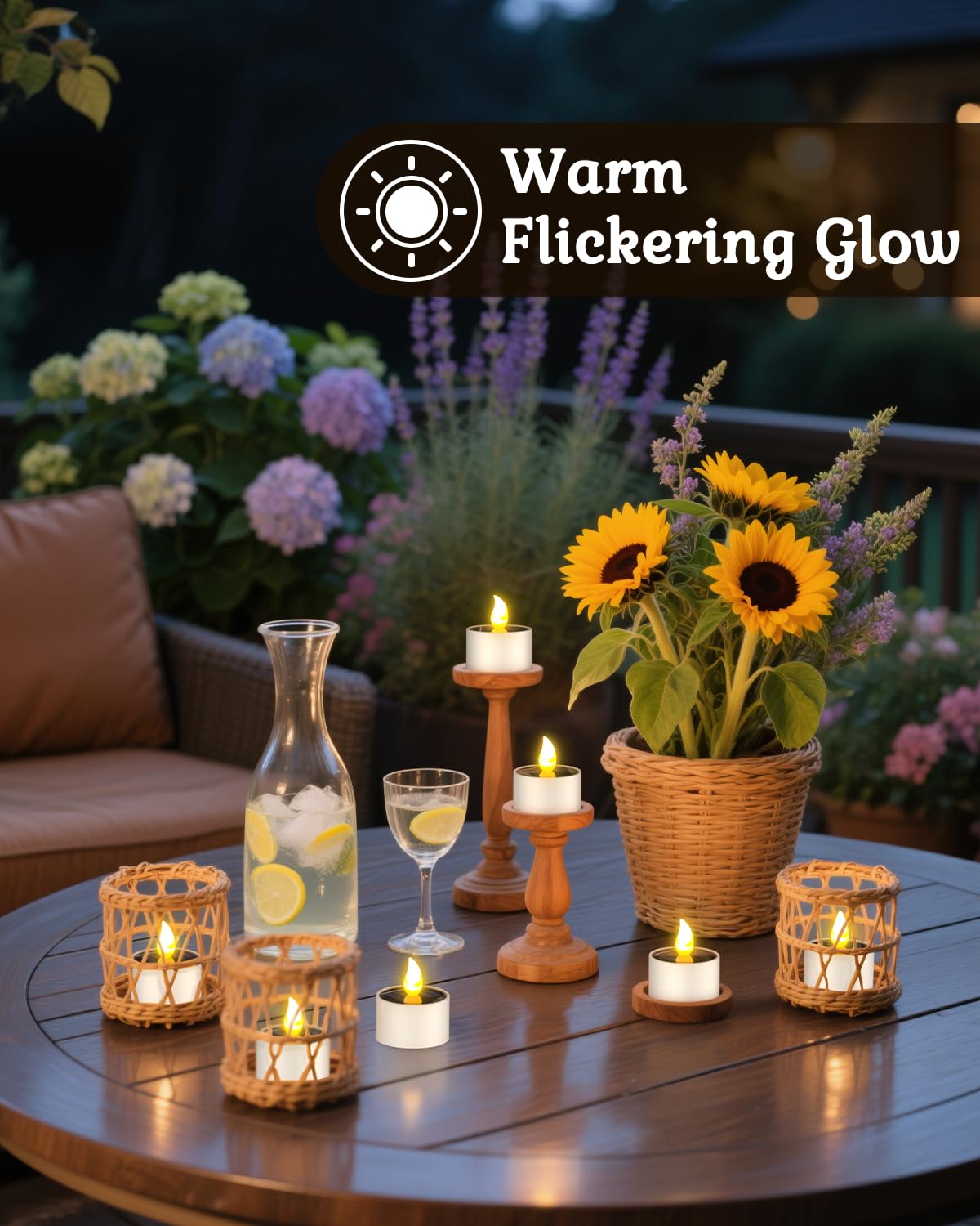 SoulBay 6pcs Solar Power Tea Lights Outdoor Candle Flameless Flicker IP65 Waterproof Rechargeable LED Candles with Dusk to Dawn Sensor for Lantern Garden Camping Party Home Decorations, 2.3" x 2"