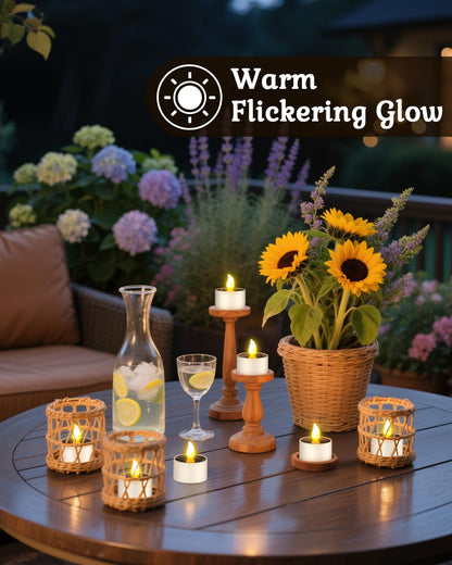 SoulBay 6pcs Solar Power Tea Lights Outdoor Candle Flameless Flicker IP65 Waterproof Rechargeable LED Candles with Dusk to Dawn Sensor for Lantern Garden Camping Party Home Decorations, 2.3" x 2"