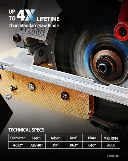 UXACE 4-1/2-Inch 40-Tooth Circular Saw Blade with 3/8-Inch Arbor, Ultra Finish Wood Cutting, Carbide Tip, Thin Kerf, for Plywood, MDF, OSB, Laminated, 3 Pack