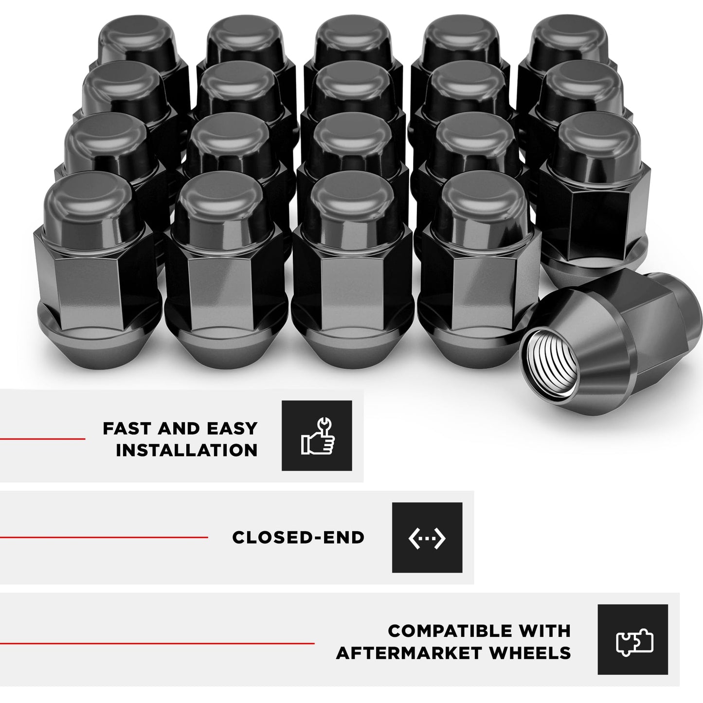 White Knight 1707SBK-20AM 12mm x 1.50 Thread Size Black Chrome Bulge Acorn Lug Nut, 20-Pack
