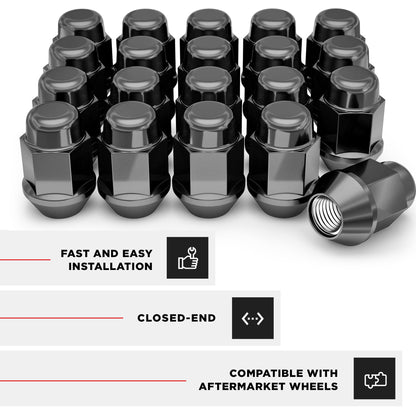 White Knight 1707SBK-20AM 12mm x 1.50 Thread Size Black Chrome Bulge Acorn Lug Nut, 20-Pack