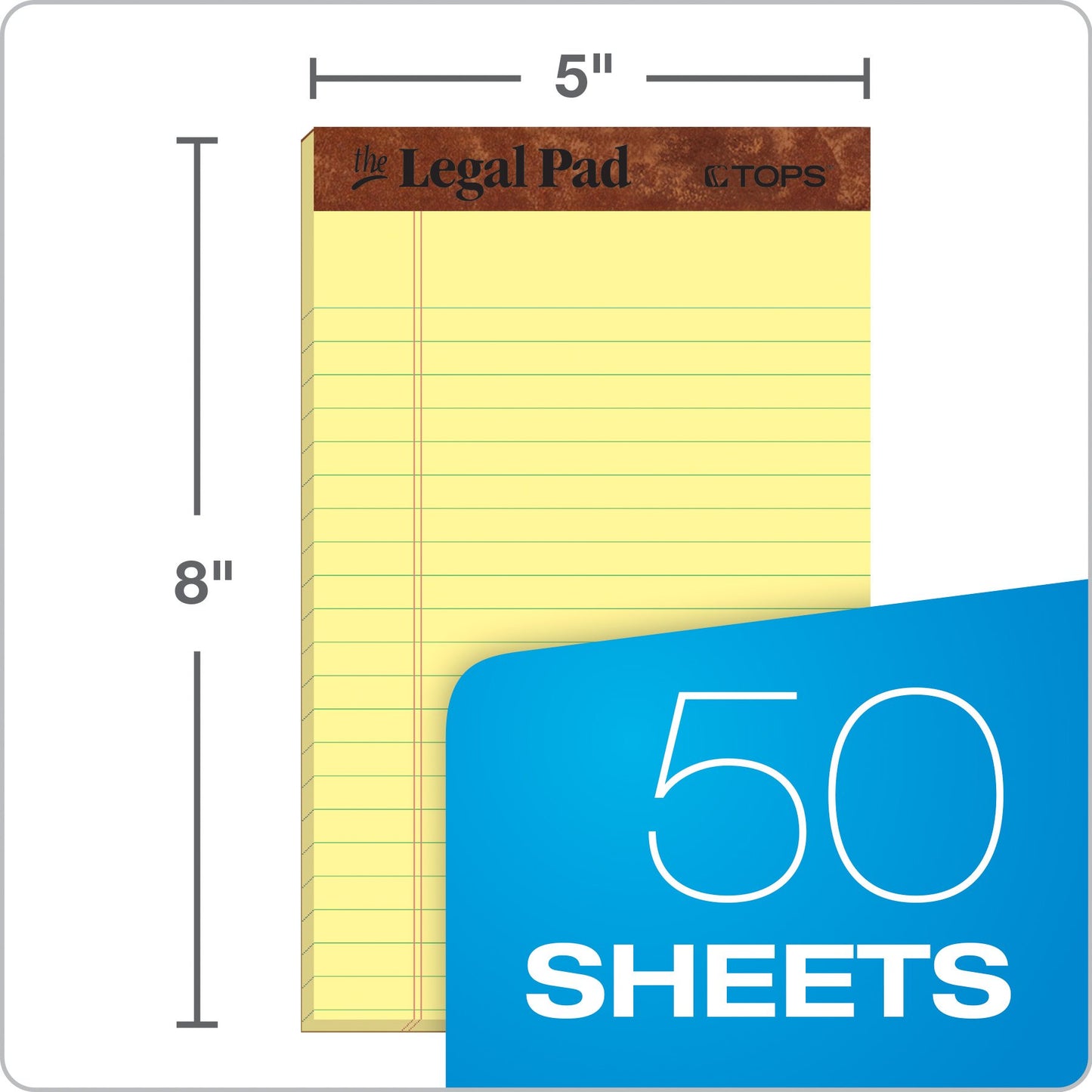 Tops Notebooks, The Legal Pad, Jr. Legal Ruled, 5 x 8 Inch, Canary, 50 Sheets per Pad, 12-Pack, Perforated Pages, for Office, Legal or On-The-Go Notes