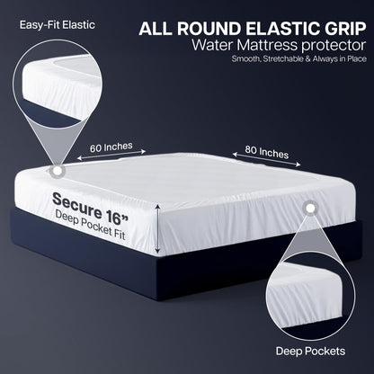 Beddora Waterproof Mattress Protector Queen Size, Breathable Quilted Mattress Cover – Bed Bug Proof Mattress Pad, Soft & Noiseless Fitted Sheet Stretches up to 16 Inches Deep (White)