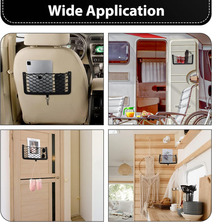 4 Pcs Storage Nets for Campervans, Elastic Trunk Storage Bag with Plastic Frame,Van Motorhome Caravan Boat Car Storage Solutions Accessories for Storing Phone/Water Bottle/Toiletry, 14 * 7.3in