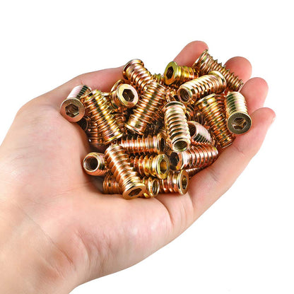 PGMJ 200 Pieces 1/4"-20 Wood Inserts Bolt Furniture Screw in Nut Threaded Fastener Connector Hex Socket Drive for Wood Furniture Assortment (200 Pcs 1/4"-20 x25mm)