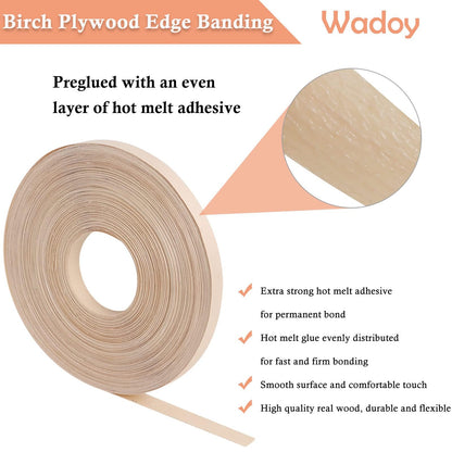 Birch Plywood Edge Banding, 3/4 Inch x 250 Feet Roll Wood Veneer Edge Banding, Birch Edge Banding with Hot Melt Adhesive, Preglued Wood Edging Tape for Furniture Restoration