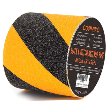 COSIMIXO 6" x 35Ft Black&Yellow Heavy Duty Anti Slip Tape for Stairs Outdoor/Indoor Waterproof Grip Tape Safety Non Skid Roll for Stair Steps Traction Tread Staircases Non Slip Strips…