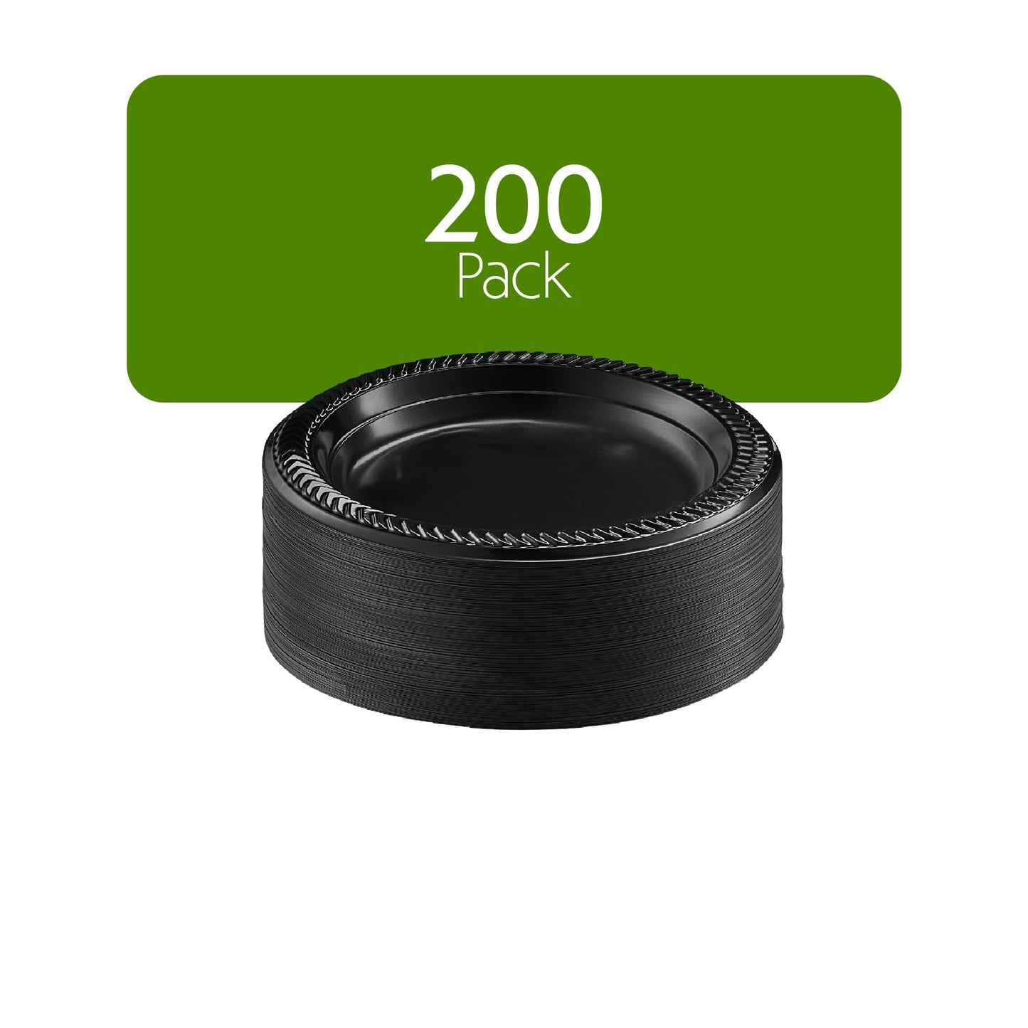 PLASTICPRO 200 PCS Black Plastic Plates Light Weight 6 Inch Plastic Dessert Plates Black Plates Disposable for Party and Wedding