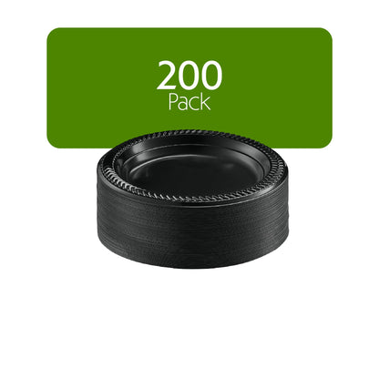 PLASTICPRO 200 PCS Black Plastic Plates Light Weight 6 Inch Plastic Dessert Plates Black Plates Disposable for Party and Wedding