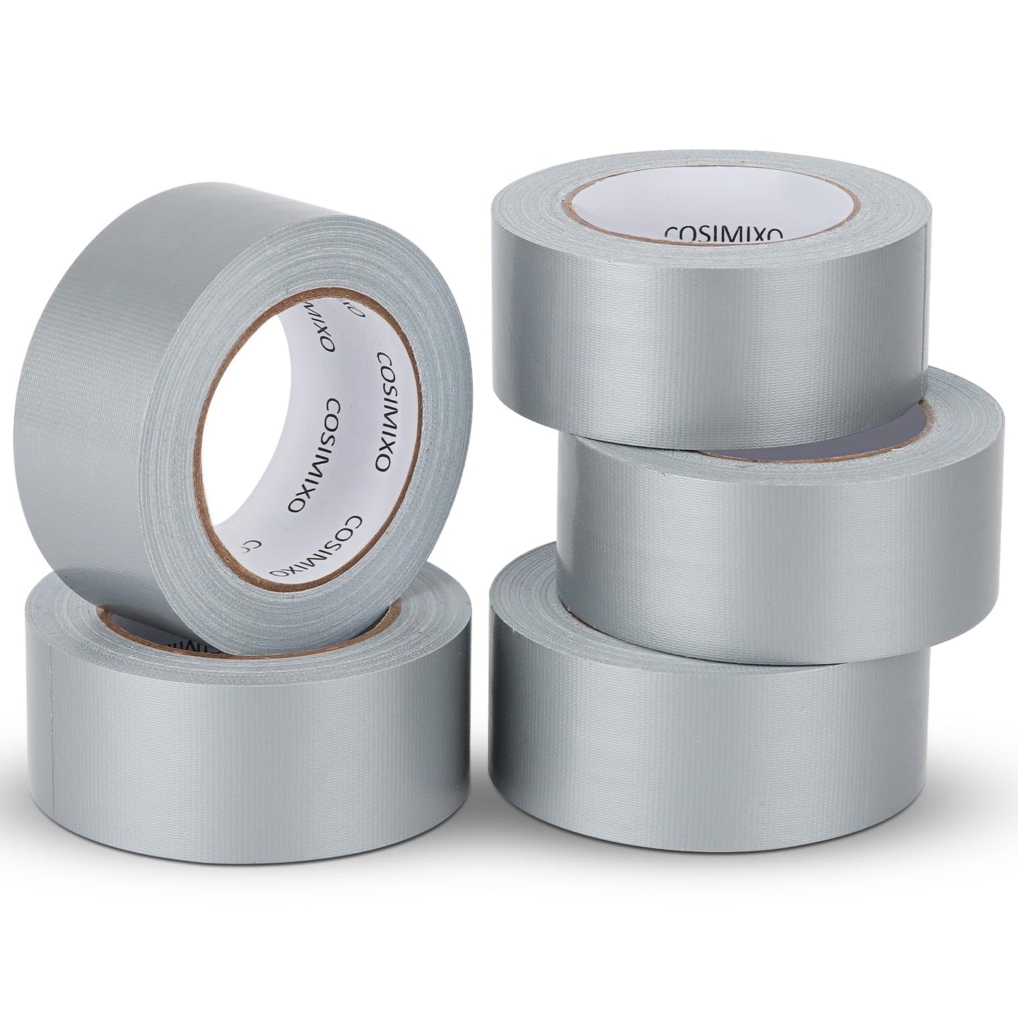 COSIMIXO 5-Pack Silver Heavy Duty Duct Tape,210mic X 2 Inches X 30 Yards, Strong, Flexible, No Residue, All-Weather and Tear by Hand - Bulk Value for Repairs, Industrial.Grey Duct Tape.