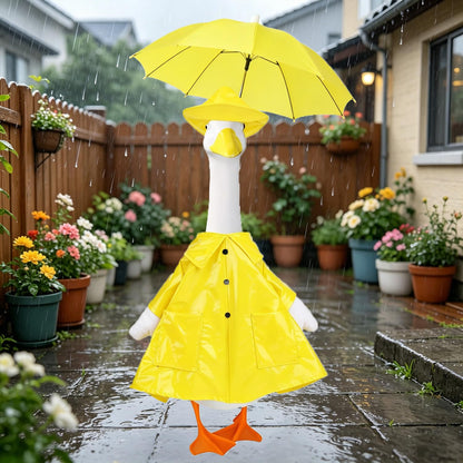 Porch Goose Raincoat Outfit, Waterproof Lawn Porch Goose Outfits with Umbrella & Hat for 23" Statue, Outdoor Patio Garden Yard Decoration (B)