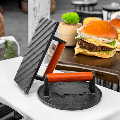 SanKonfu Bacon Press 2.5 lb Heavy Weight Cast Iron Burger Smasher Tool for Griddle,Grill,Skillet,Hamburger,Steak,Patty,BBQ,Sausage,Sandwich Maker,7.2 inch Round