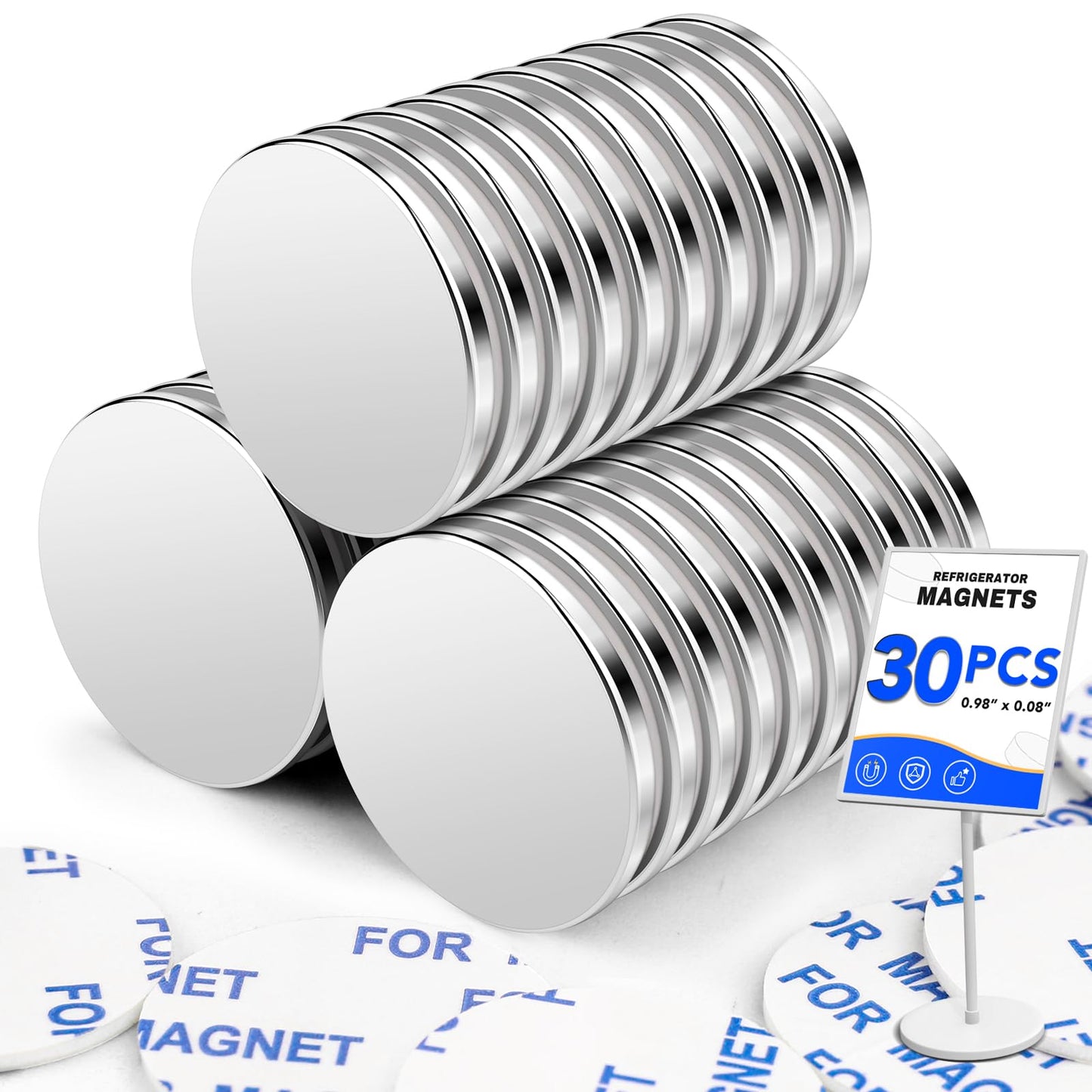LOVIMAG Magnets with Adhesive Backing, 30Pcs Rare Earth Magnets, Small Magnet, Round Magnet for Office, DIY, Building, Scientific, Craft - 0.98x0.08 inch