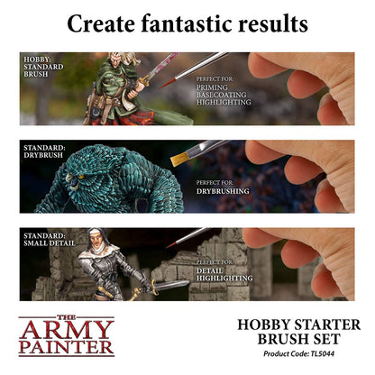 The Army Painter, Hobby Starter Brush Set, 3 Paint Brushes for Acrylic Paint incl. Drybrush, Detail & Standard Size - Model Brush for Miniature Fantasy Painting