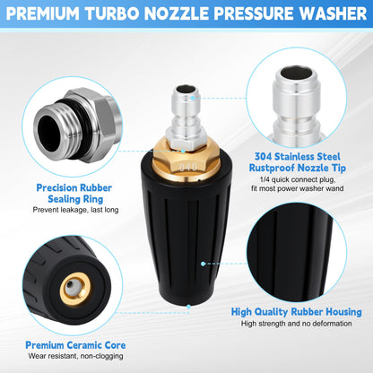 Yupjlia Turbo Nozzle Pressure Washer, Premium 4000 PSI Max Rotating Pressure Washer Nozzle Tips with 1/4 Quick Connect for Cleaning Driveway, Brick, Concrete, Patio, Vinyl Surface, 4.0 GPM 4.0 Orifice