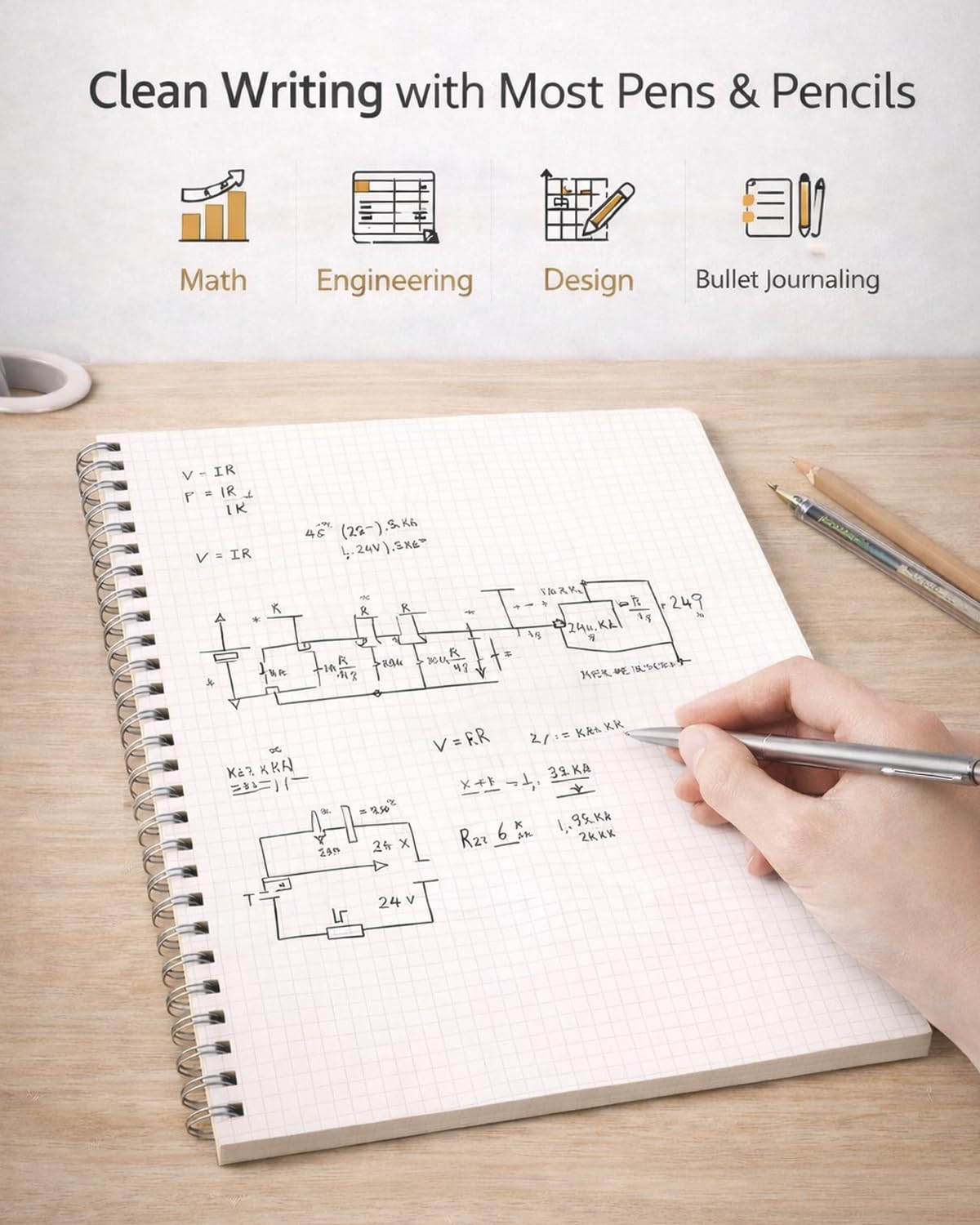 4-Pack A4 Spiral Graph Paper Notebooks (8.3" x 11.5"), 5mm Grid Quad Ruled, 160 Pages (80 Sheets) Each, Hardcover Wirebound Lay-Flat for Math, Engineering & Drafting