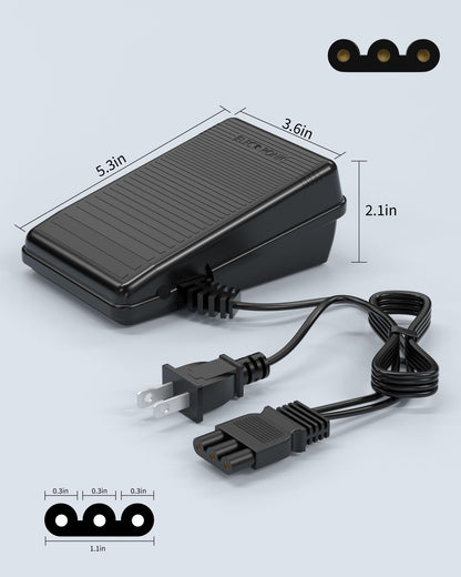 VHBW for Janome Sewing Machine Foot Pedal Power Cord Compatible with Janome 033770217 hd1000 hd3000 128 2212 7318 7933 3434d Kenmore 385.12318990 385.16221300 385.12908 384 385 1802400