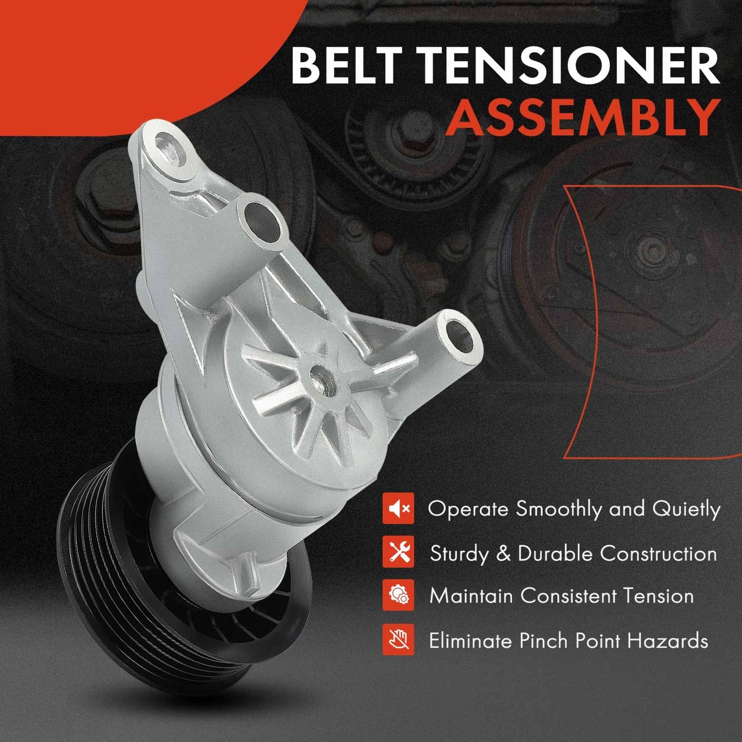 A-Premium Belt Tensioner Assembly with Pulley Compatible with Chevrolet, GMC, Cadillac - Silverado, Savana, Suburban 1500, Tahoe, Sierra, Escalade, Rainier - V8 4.8L, 5.3L, 6.0L, 6.2L