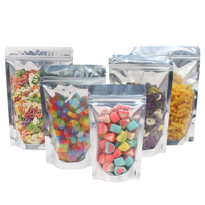 SumDirect 100pcs Disposable Food Storage Bags,Resealable Zipper Stand up Mylar Bags Pouches with Notch for Small Business Packaging Supplies and Party Favors (100, 4.7x7 inch)