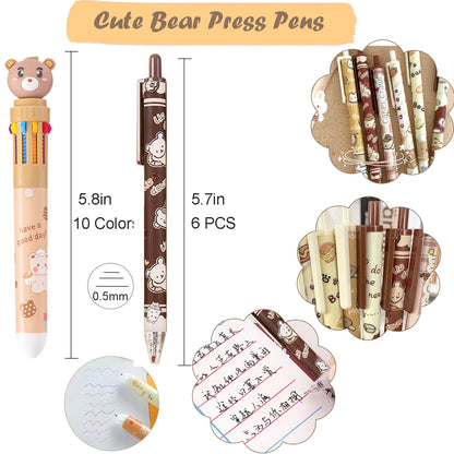 406Pcs Cute Bear Stationery Set, Kawaii Office Supplies Includes Fun Pencil Case Gel Ink Pens, Cartoon Sticky Notes Mini Notebooks Stickers Card Case As Bulk Party Gifts (Bear)
