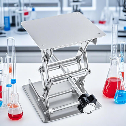 ZOENHOU 2 PCS 4 x 4 Inch Lab Jack Scissor Stand Lifting Platform, Stainless Steel Laboratory Support Jack Platform with Black Hand Wheel, Manual Control Lab Lift Stand Table, Expandable 50mm to 150mm