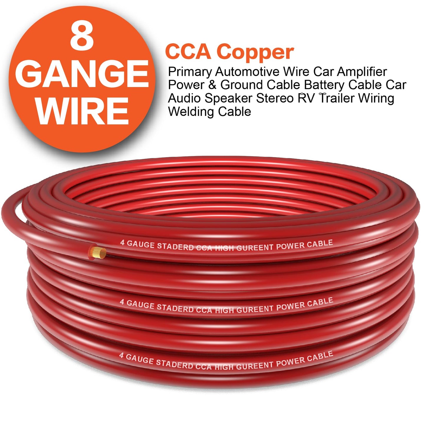 8 Gauge Wire (25ft Each - Red/Black) Copper Clad Aluminum CCA with 8ga lugs and Heat Shrink Tube - Battery Power/Ground Cable,Car Audio Speaker,RV Trailer Amp Wiring kit