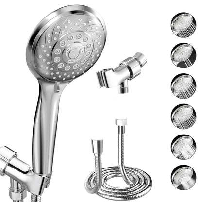VEHHE 6 Spray Modes Handheld Shower Head Saving Water, Bright Shower Head with Anti-Clog Nozzles and Anti-Leak, Shower Head with Hose 1.5M and Adjustable Universal Bracket∣Silver