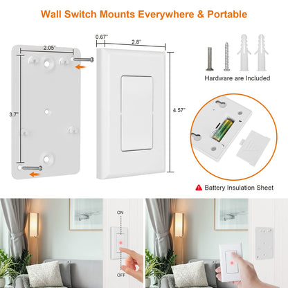 Suraielec Remote Control Light Bulb Socket, Wall Mount Switch, E26 E27 Lamp Socket, No Wiring, 100FT Range, Wireless Light Switch for Lamps, Pull Chain Light Fixture, Pull String (Shorter Version)