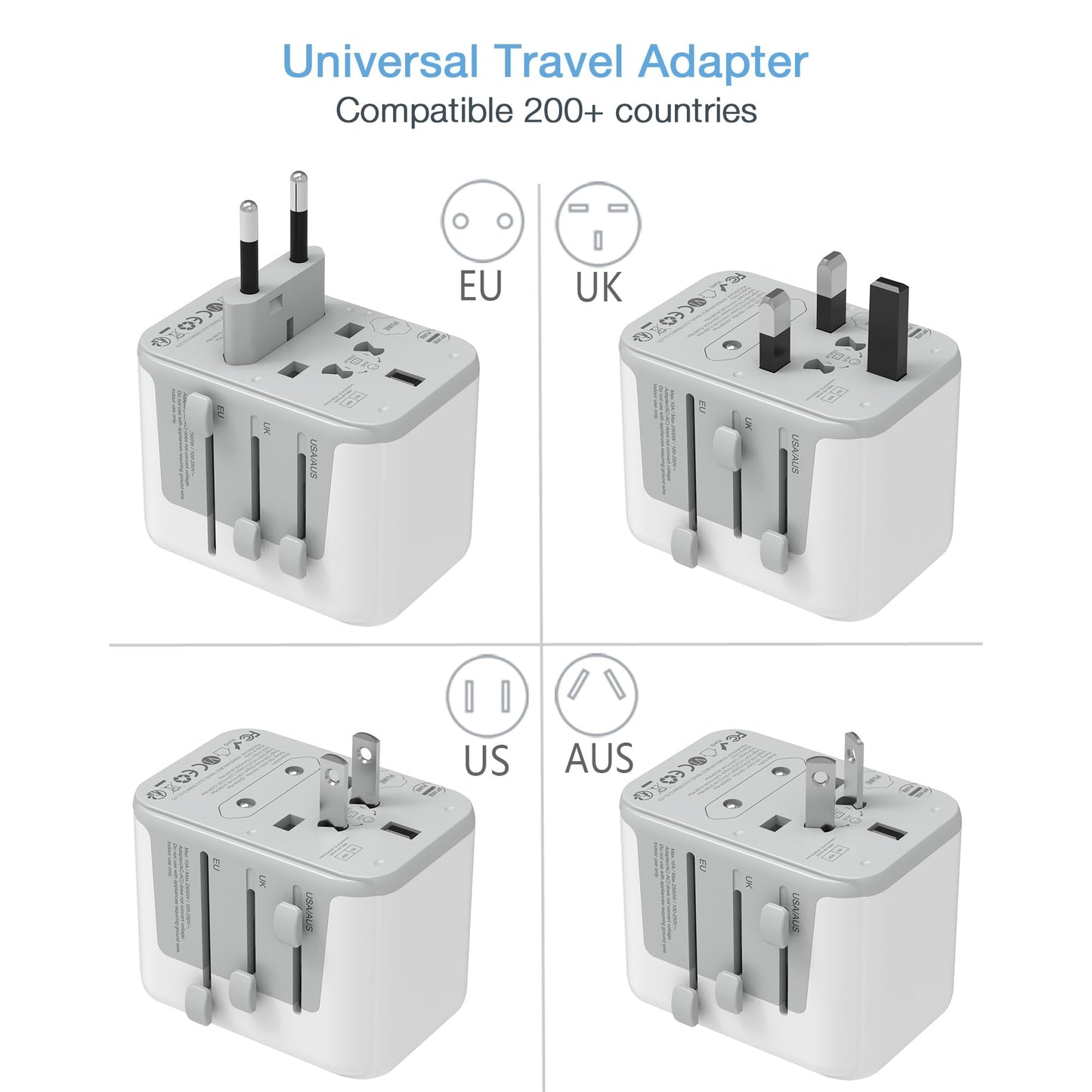 TESSAN Universal Travel Adapter, 6 in 1 International Plug Adapter, Worldwide Power Adaptor with 5 USB Ports (3 USB C), Travel Essentials for Canada to Europe UK Australia France Germany