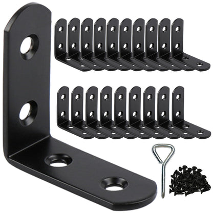 2 Inch (50mm) L Brackets for Wood Shelves Corner Brace 20 Pack- Reinforced Corner Braces - Black Heavy Duty Steel Shelf Brackets for Furniture/ DIY Home Improvement