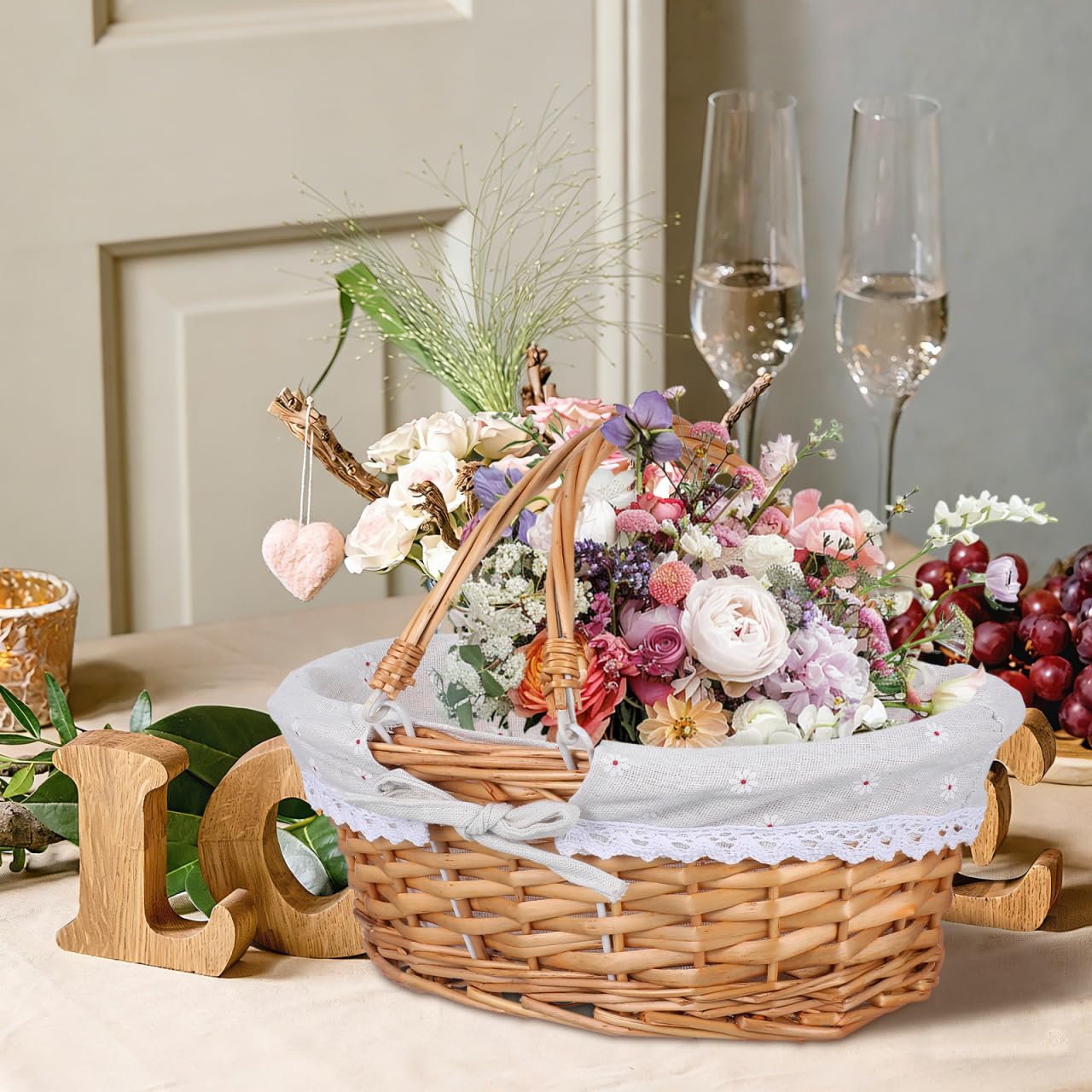 Ciieeo Wicker Easter Basket - Handmade Rattan Basket with Double Handles for Egg Hunt & Candy Gift - Woven Hampers for Picnic or Spring Decor