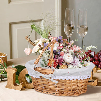 Ciieeo Wicker Easter Basket - Handmade Rattan Basket with Double Handles for Egg Hunt & Candy Gift - Woven Hampers for Picnic or Spring Decor