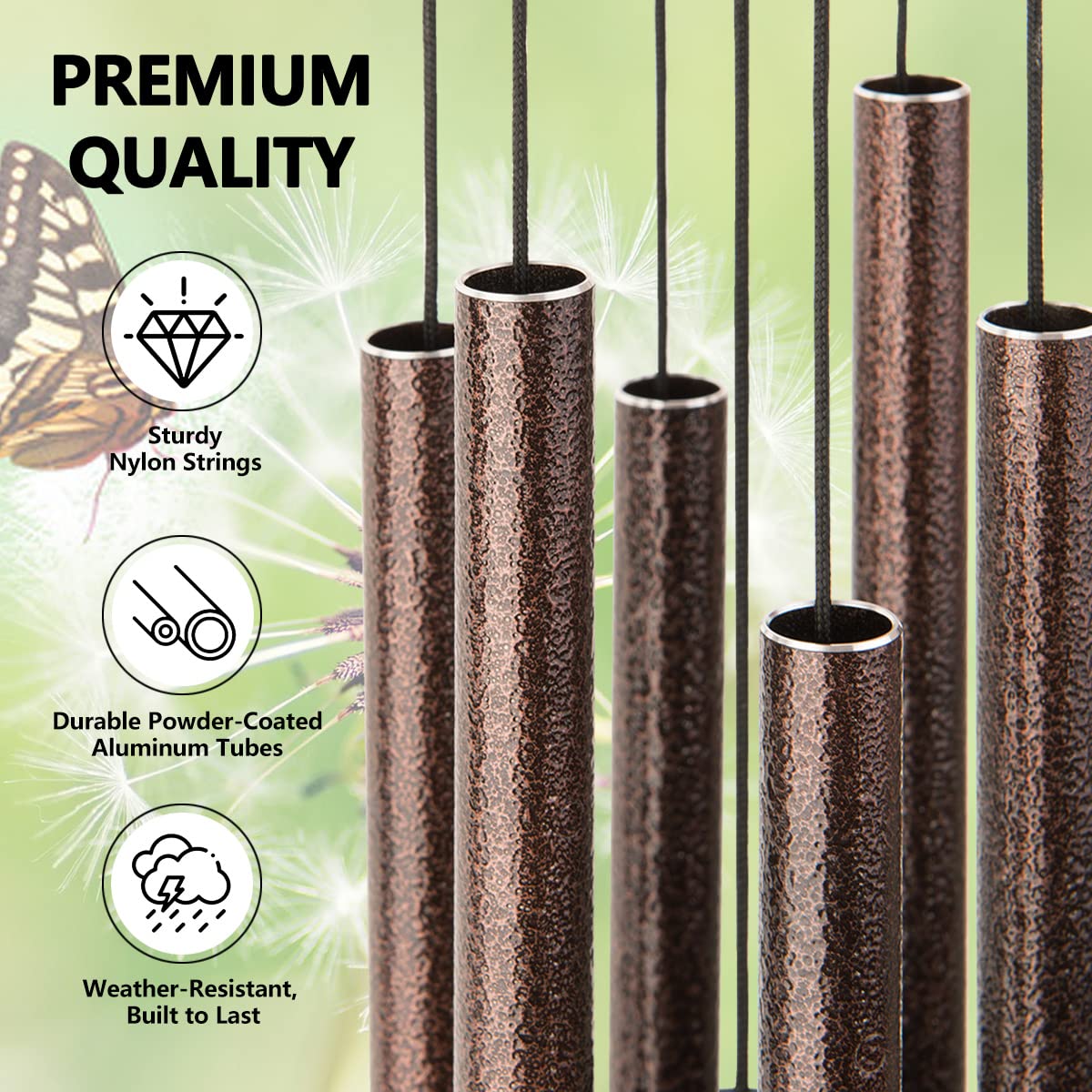 BLESSEDLAND Premium Wind Chimes-6 Hollow Aluminum Tubes 28" Wind Chime for Garden,Yard,Patio and Home Decoration (Copper Vein)