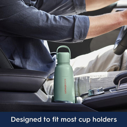 SodaStream - Fizz & Go Cool Bottle | Stainless Steel Carbonating Water Bottle | Keeps Drinks Cold 12 Hrs | Cupholder Friendly | Compatible with Pink CO2 Cylinder Machines | Storm Color | 0.9L