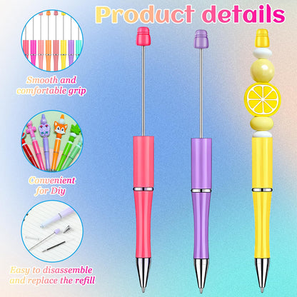 150 Pcs DIY Beadable Pens Kit, 50 Plastic Beadable Pens Bulk with 50 Refills & 50 Pen Bags, Beads Pen Black Ink Ballpoint DIY Crafting Pen for School Office Christmas Gifts