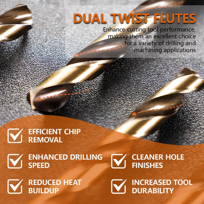 Hymnorq 74-Piece M35 Cobalt Drill Bit Set (1mm-8mm), Metric High Speed Steel Twist Bits for Hard Metal Stainless Steel, 5% Cobalt Bulk Pack, DIN338 Fully Ground with 135° Split Point